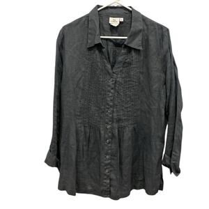 Hot Cotton Womens Linen Pleated Tunic Top Size Large Blue Lagenlook Boho Fall